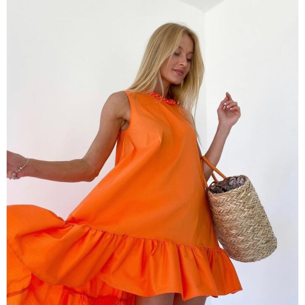 Imperial Annabella Orange Mini Asymmetrical Women's Sleeveless Dress Small